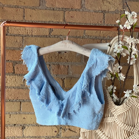 Zara Tops - Zara tweed blue crop top XS